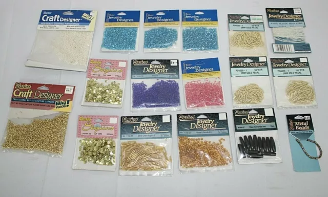 LOT of 17 DARICE Items Beads Hairpipe Bead Gold Pearl Bugle Pearls Vintage CRAFT