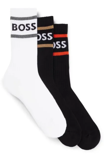 $30 Hugo Boss Men's 3-Pack Bold Logo Stripe Cotton Socks Sz. 7-13