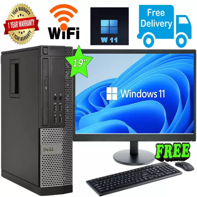 WINDOWS 11 CHEAP FAST DELL/HP DUALCORE /i3 / i5 DESKTOP BUNDLE PC & TFT COMPUTER