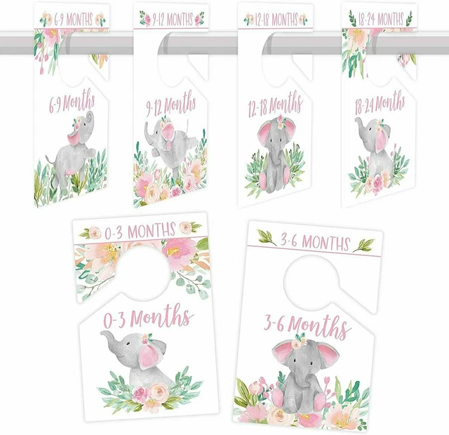 6 Baby Closet Size Dividers Baby Girl - Elephant Baby Closet Dividers By...