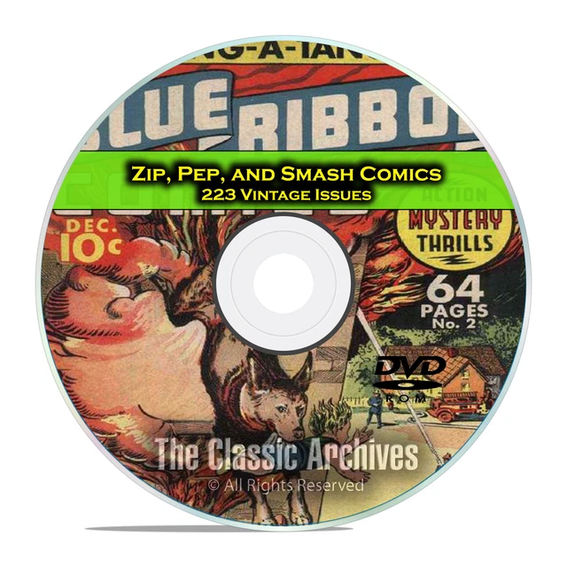 Zip, Pep, and Smash Comics, Blue Ribbon, 223 Issues, Golden Age Comics DVD C91