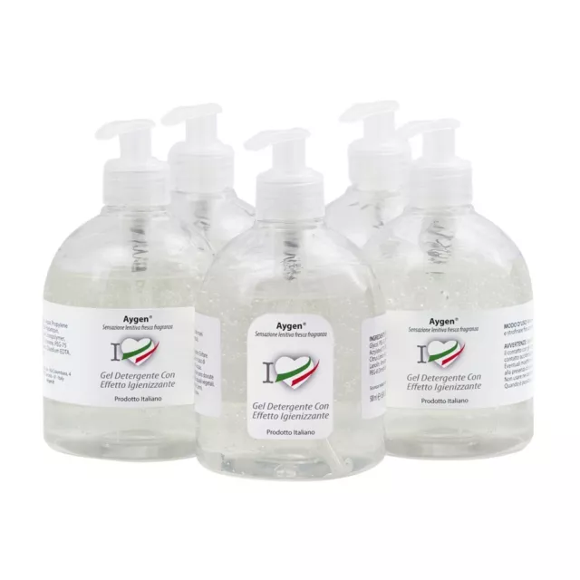 Gel detergente mani igienizzante, Aygen alta qualità italiana 5 flaconi x 500ml