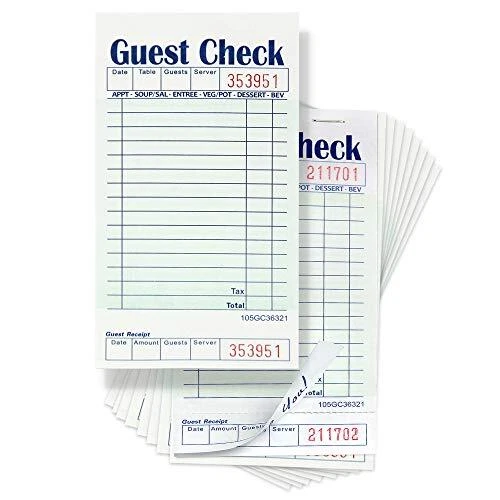 [10 Pads 50 Sheets/Pad] Single Part Guest Checks Pad for Restaurants Perforate