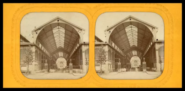 Paris, Les Halles, ca.1860, stéréo jour/nuit (French Tissue) Tirage vintage stér