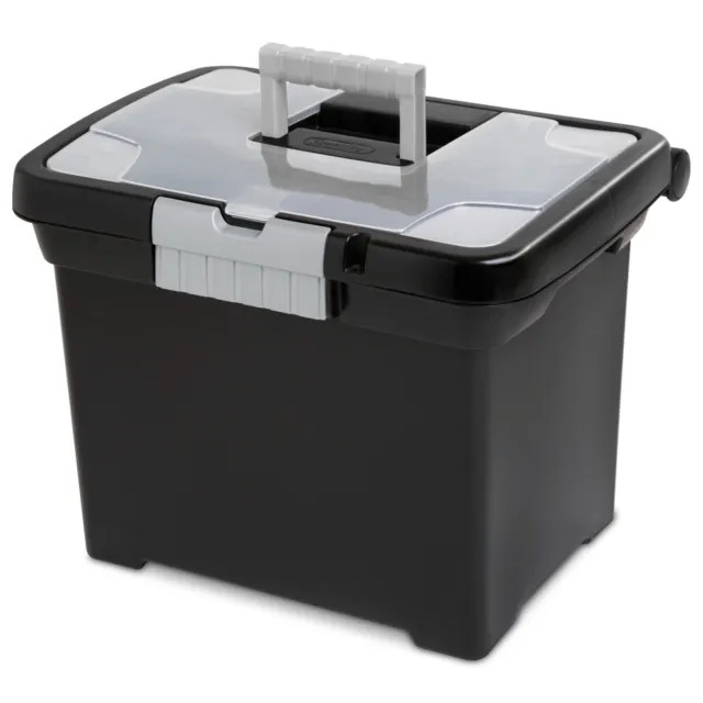 Portable Sterilite File Box, Durable Plastic, Black Finish, Organize with Ease
