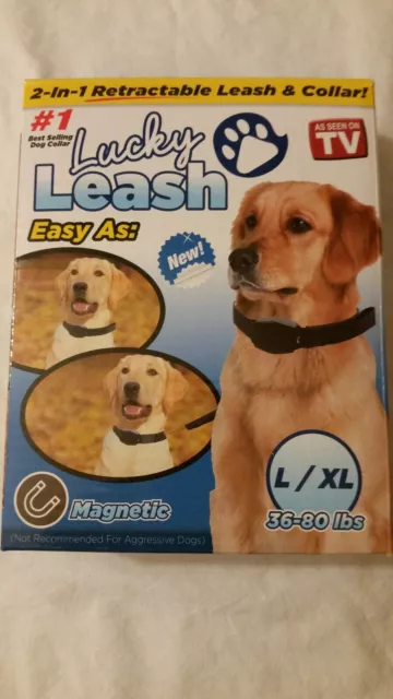 Lucky Leash As Seen On Tv 2-1 Retractable Leash & Collar  L/Xl 36-80 Lbs, New!!