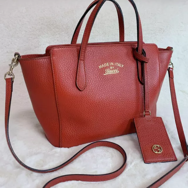 Gucci Swing Mini 2way Shoulder Bag Hand Bag Leather Red G3224