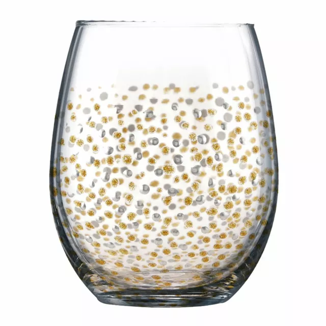 Sunny By Sue Gold Silver Dot Stemless Glass Hand Decorated Glitter Cocktail Gift