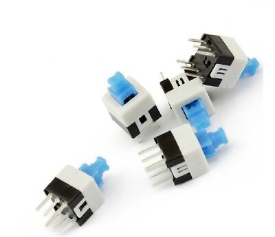 50PCS Push Button Self Latching Momentary Tactile Switch 8x8mm Blue Button 6-Pin