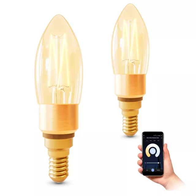 2er Pack Smarte E14 Filament LED Kerze App- & Sprachsteuerung WLAN dimmbar CCT