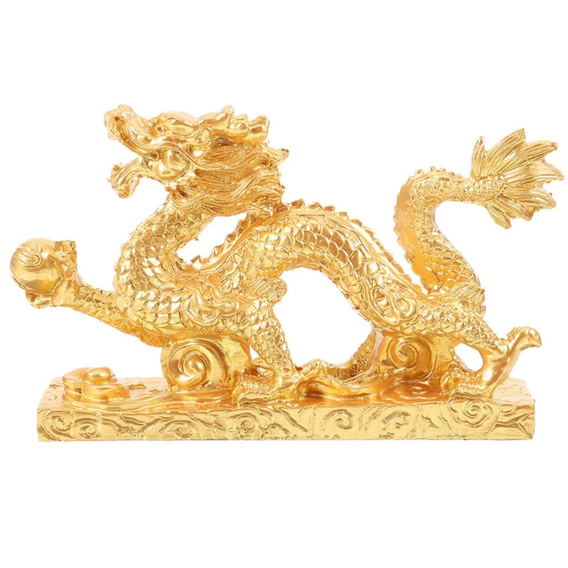 Figurine Décorative Dragon En Laiton Doré - Ornement Chinois, Taille 22,5x1,9x1,9 Cm - Neuf