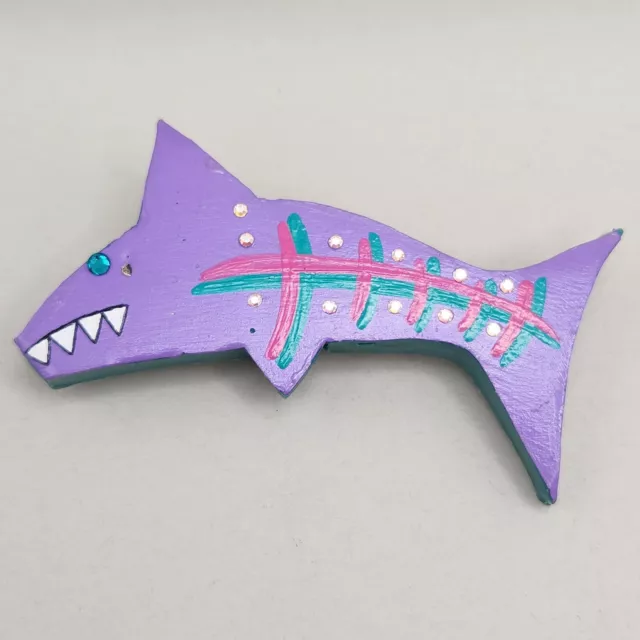 Vtg Extinctives Purple Shark Pin 1988 Rare Brooch 80s Funky Teal Green Pink READ