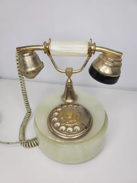 Old Italian Telephone Onyx of Pakistan Genuine Dial Disk Retro in Marmol & Brass 2