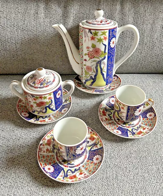 Vintage Imari Style Made in Japan Tea For Two set Oriental Asian Teapot Cups Pot