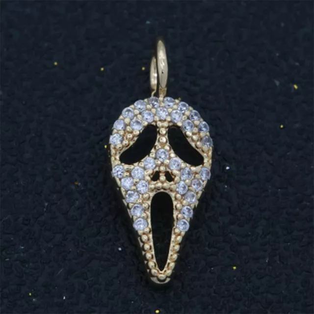 Halloween Skull Mask Pave Diamond Charm In Sterling Silver, Silver Skull Mask