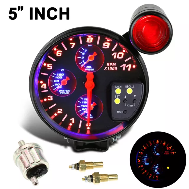 5" Car Racing RPM Tachometer Water Oil Temperature Gauge Oil Pressure Meter U8F6