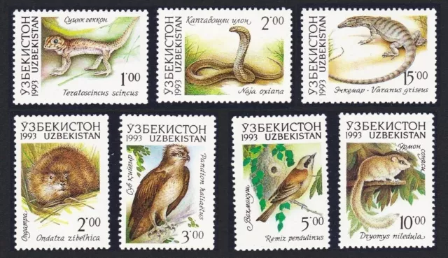 Uzbekistan Osprey Tit Birds Lizards Snake Stag Deer Animals 7v 1993 MNH