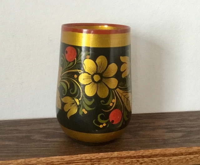 Vintage Russian USSR Khokhloma Hand Painted Wooden Vase from Berezka shop