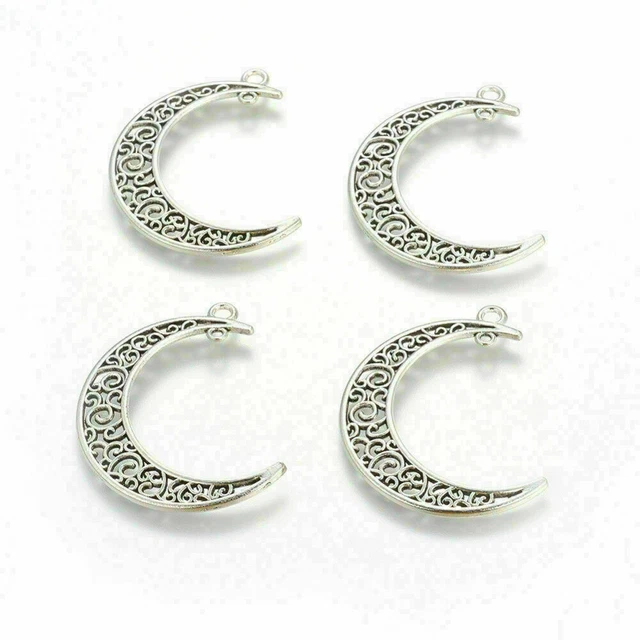 4 Stück Anhänger 37x8mm Charms Mond Verbinder Halbmond Antiksilber - 1884