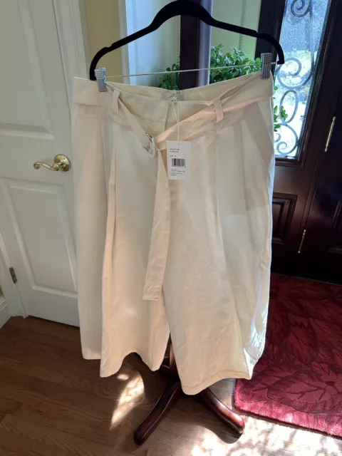 Lafayette 148 New York Cream Silk/Linen Wide Leg,  Cropped pants Size 14.