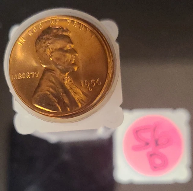 1956-D Uncirculated Lincoln Wheat Cents ~ BU Roll in a square tube