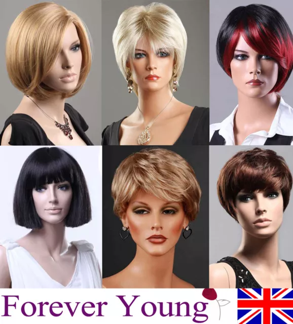 Ladies Short Blonde Full Wig Black Brown Wig Bob Curly Wedge Fashion Wigs UK