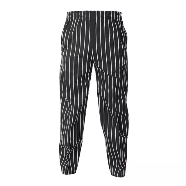 3xElastic Restaurant Cafe Chef Waiter Pants Trousers Uniform Accs Striped M 2