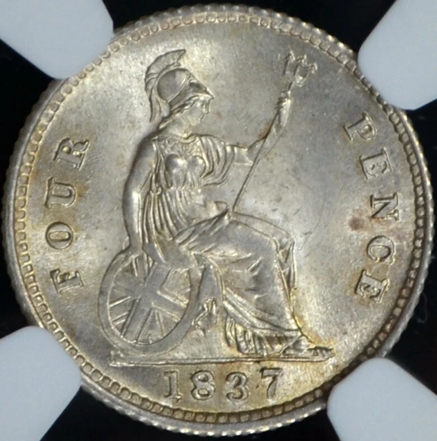 UK Great Britain William IV "Britannia" 4 Pence 1837 NGC MS65+ Free Shipping