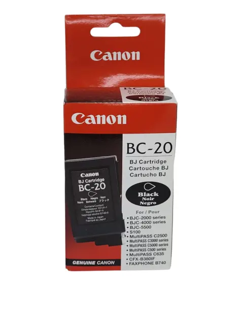 Canon BC-20 Black Ink Cartridge 0895A003 Genuine  BJC-2000 NEW