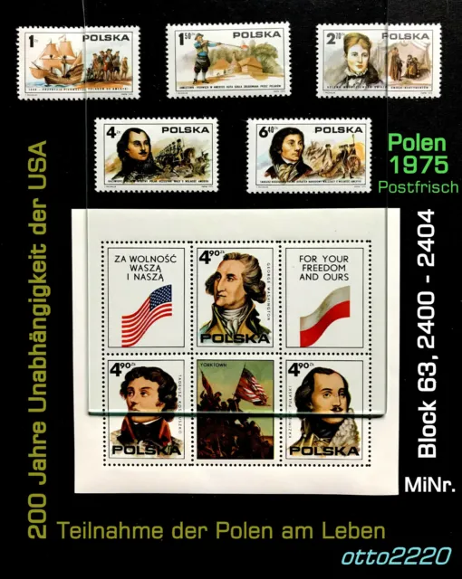 Polen 1975, Postfrisch MiNr. 2400 - 2404, Block 63; 200 Jahre USA