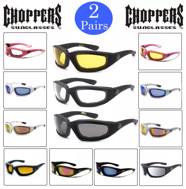 2 Pares Choppers Acolchado Viento Resistente Anti-reflectantes Gafas de Sol Moto