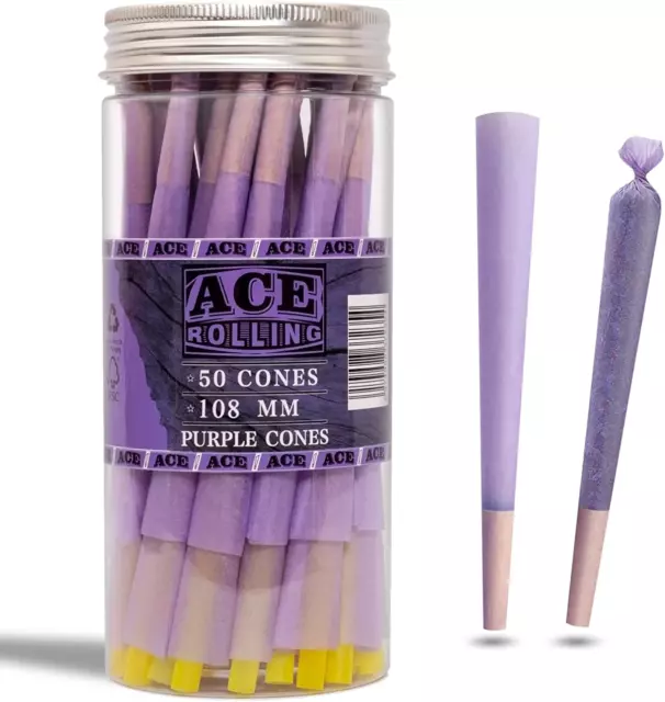 ACE ROLLING Purple Pre Rolled Cones - King Size - Slow Burning -50 Pack (108 MM)