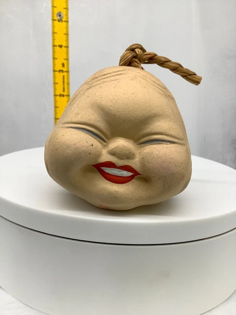 Bell Ceramic Dorei Asian Antiques Clay Japanese Old Okame Woman