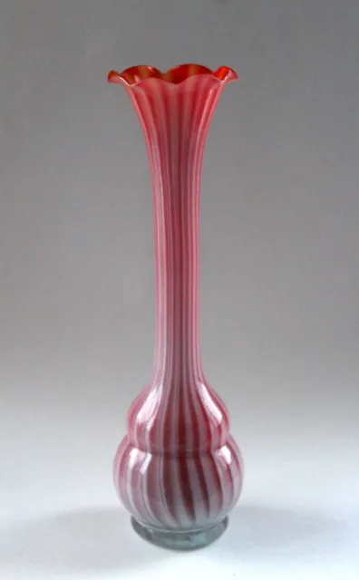 Vintage Red Orange Striped Art Glass Bud Vase Bimini Glass