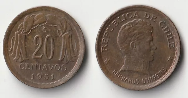 1951 Chile 20 centavos coin