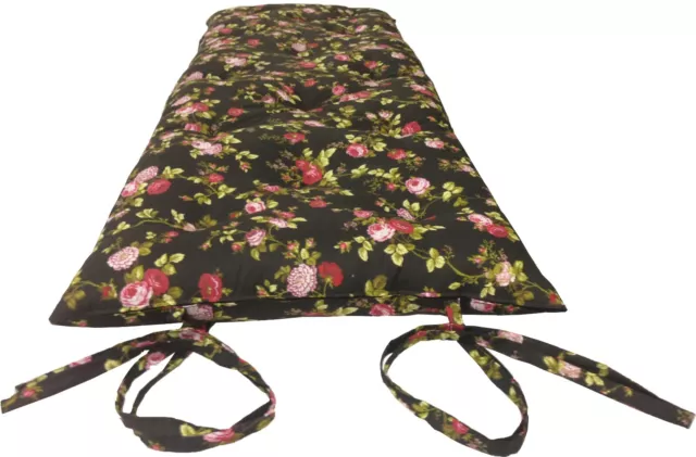 Japanese Floor Rolling Mattress, Cotton Shikifuton 3 x 30 x 80 Red Roses Black