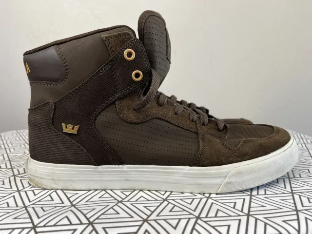 Supra Vaider Mens Brown Nubuck Leather High Top Skate Sneakers Shoes Size 12