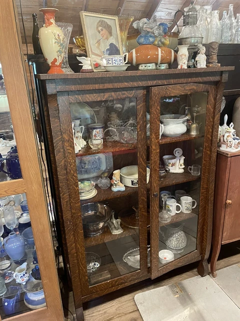 Vintage Two Door Floor Curio Cabinet 4  Shelves 58” Tall. See Desc