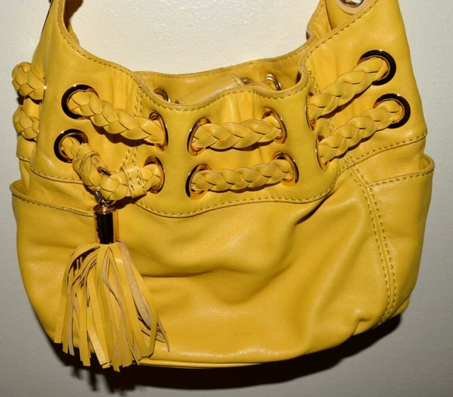 Michael Kors Astor Grommet Yellow Leather Braided Handles Hobo Shoulder bag
