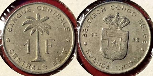 Belgian Congo RUANDA-URUNDI 1958 1 Franc KM-4 Aluminum XF #111