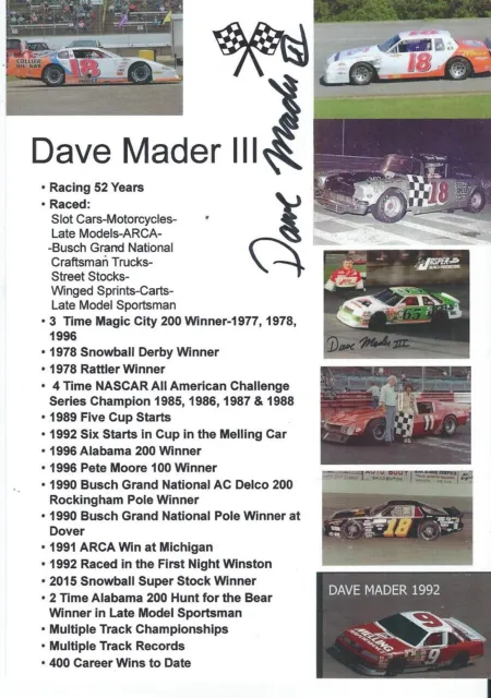 Signed! 2024 Dave Mader Iii  Nascar Arca/ Late Model  Postcard! B/B!