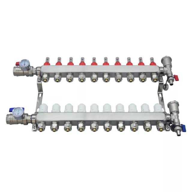 10 Branch PEX Radiant Floor Heating Manifold Set Flow Water Separator Kit G 1/2"