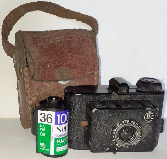 Appareil photo miniature rare "IDAM CLIC" (France 1949-51) 3×3 film 828 + étui