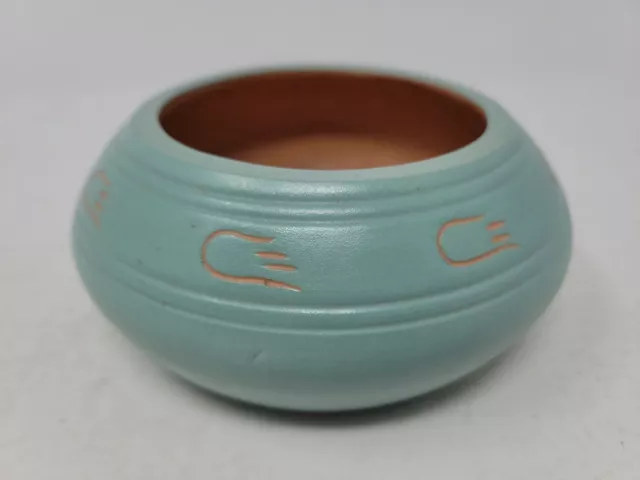 Tesa Hand Painted Ceramic Bowl Trinket Dish Sea Blue Green Clay RARE!