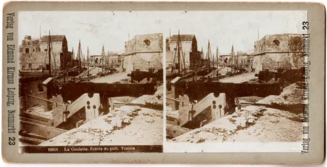 Tunisie.Tunisia.Tunis.La Goulette.Le Port.Photo stereo Citrate.Stereoview.1890.