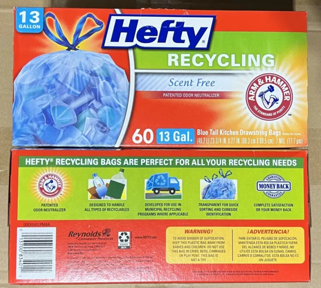 Hefty Recycling Trash Bags 13 Gallon Blue With Drawstrings 120 Count