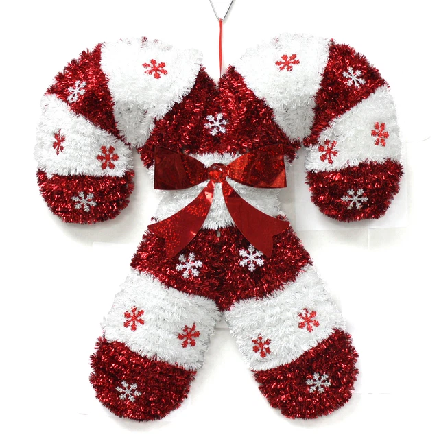 19& CHRISTMAS HOLIDAY Hanging Tinsel Candy Cane Red & White Decoration ...