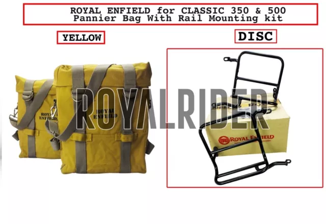 Par de bolsas de equipaje Royal Enfield, amarillo y kit de montaje disco...