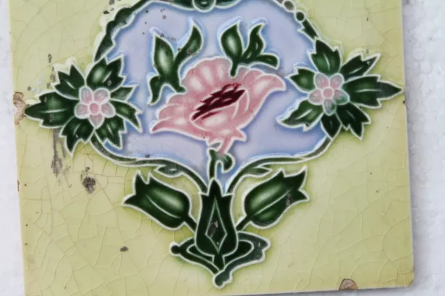 Vintage Tile Art Nouveau Majolica Yellow Flower Design Architecture Tile Nh4411 4