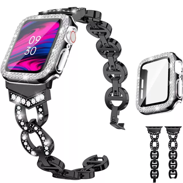 Luxus Damen Armband + Displayschutz Hüll For Apple Watch Series 9 8 7 6 5 4 SE